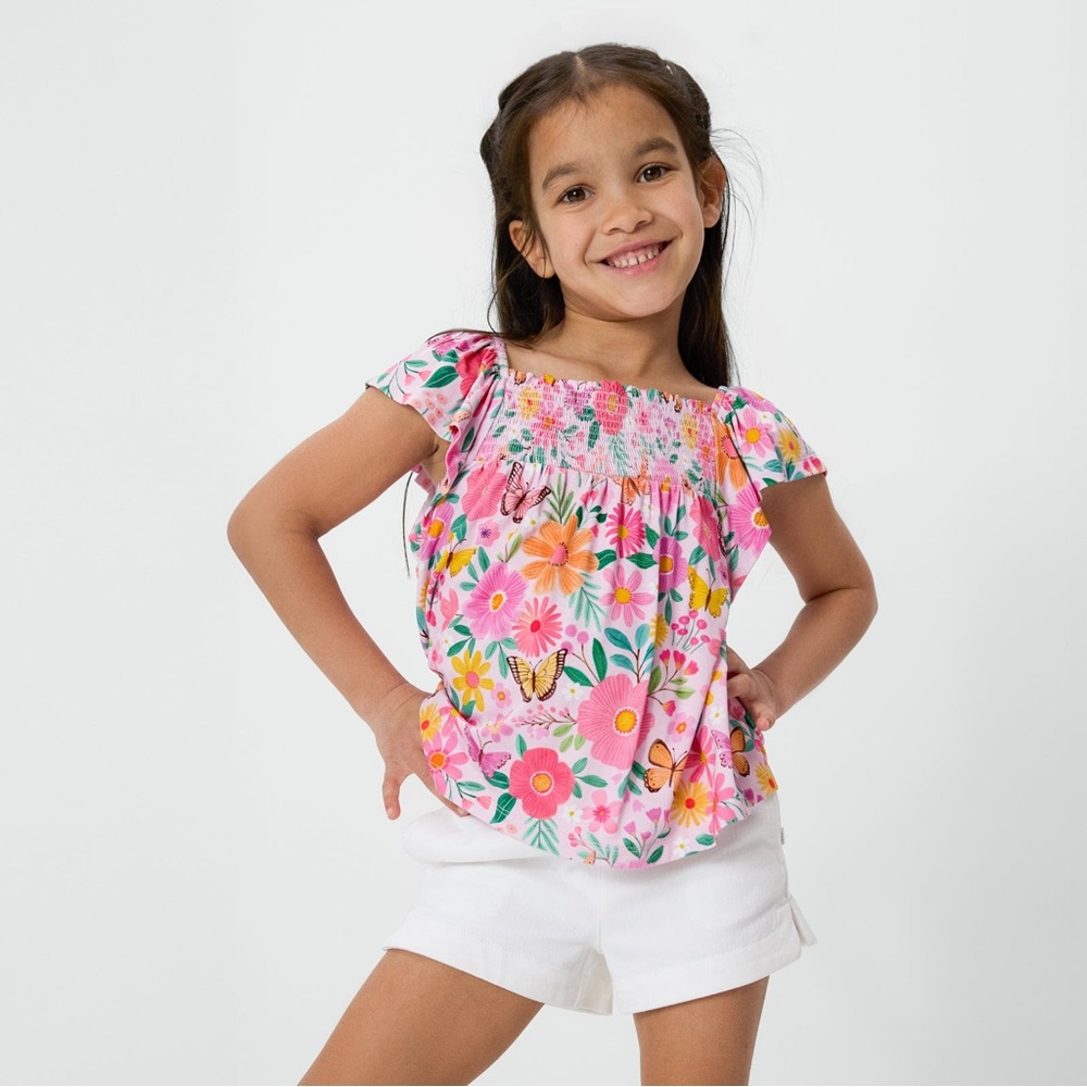 Little Sleepies Butterfly Blooms Smocked Flutter Tee, Size 18-24 Months